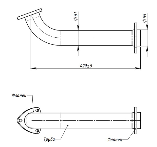 Труба промежуточная для автомобилей Лада 1118 1.6 под каталитический коллектор (алюминизированная сталь)