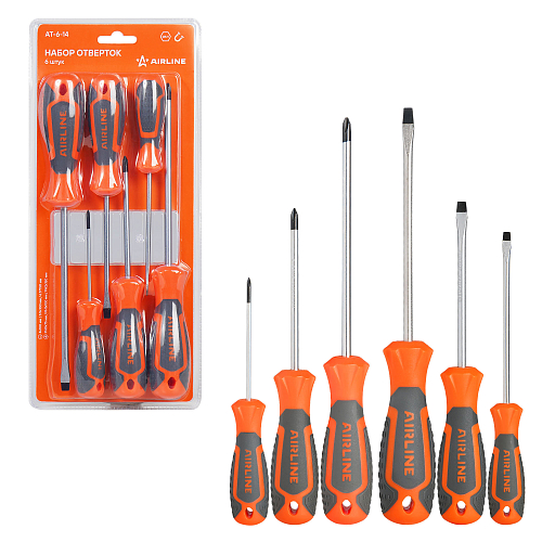 Набор отверток 6пр. (SL4х100мм,SL5х100мм,SL6х150мм,PH0х75мм,PH1х100мм, PH2х150мм), коробка