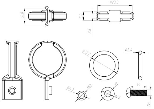 Комплект для подключения радиатора отопителя для а/м PSA/VAG/BMW (фиксаторы 2шт.+кольца 2шт.) (тип Denso)