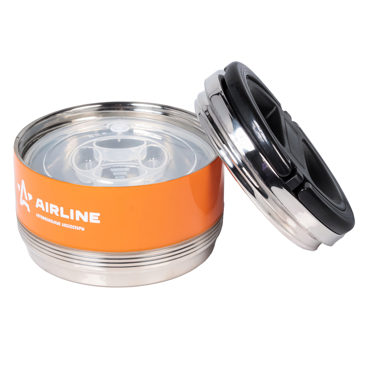 Ланч-бокс для еды с ручкой (термо), нерж. сталь (304), 1 контейнер, 0,7 л., оранж./черн.