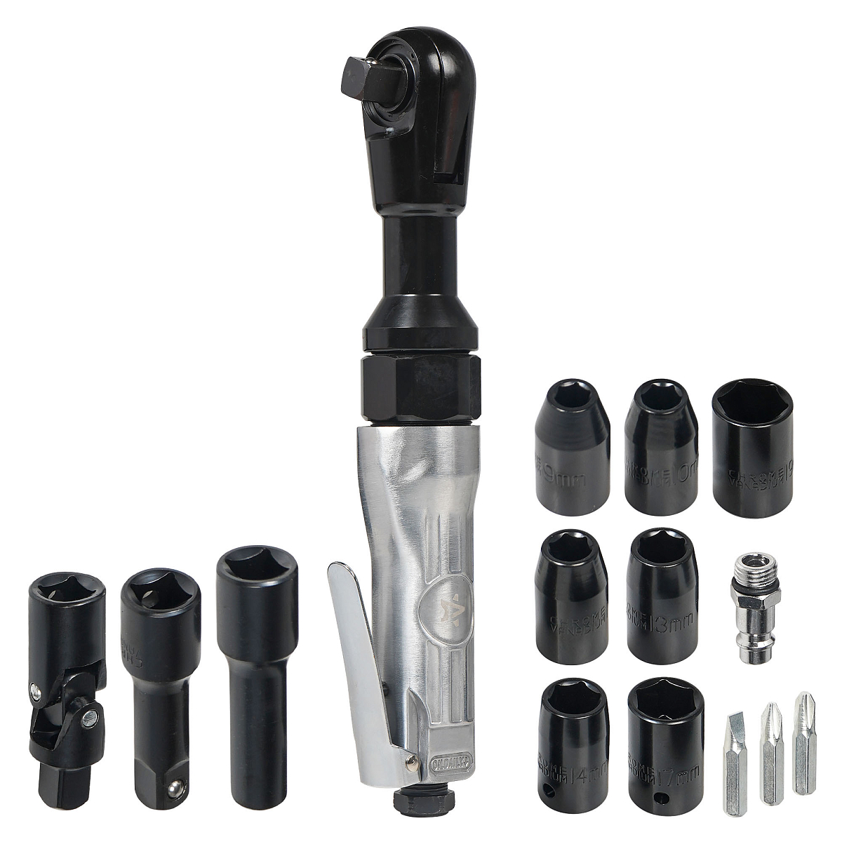 Трещотка пневматическая 1/2" 61Нм с головками 17 пр. кейс