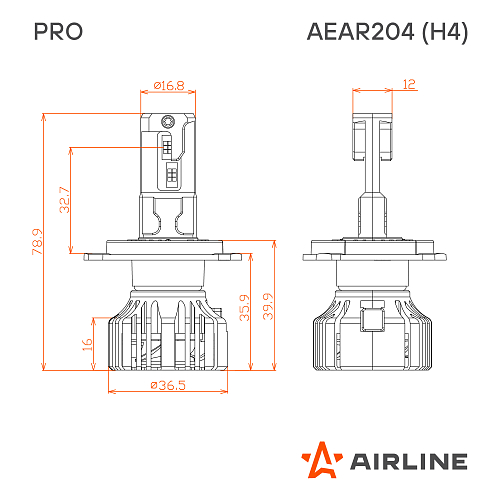 Лампа светодиодная H4 PRO, 50Вт, 9200Лм (4600Лм x 2), 6000К (Белый), 12/24В, комплект 2 шт.