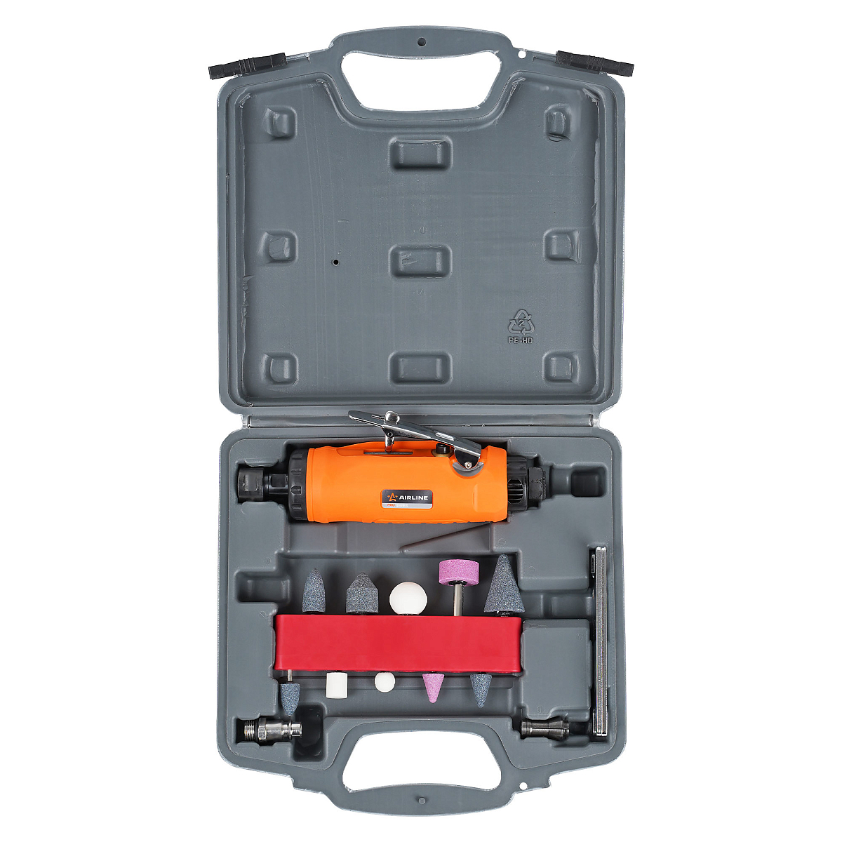 Машинка шлифовальная пневматическая 180мм, 22000об/мин PRO прямая с оснасткой 17пр. кейс