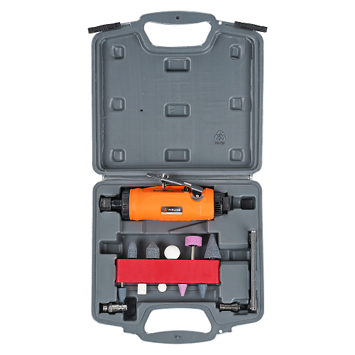 Машинка шлифовальная пневматическая 180мм, 22000об/мин PRO прямая с оснасткой 17пр. кейс