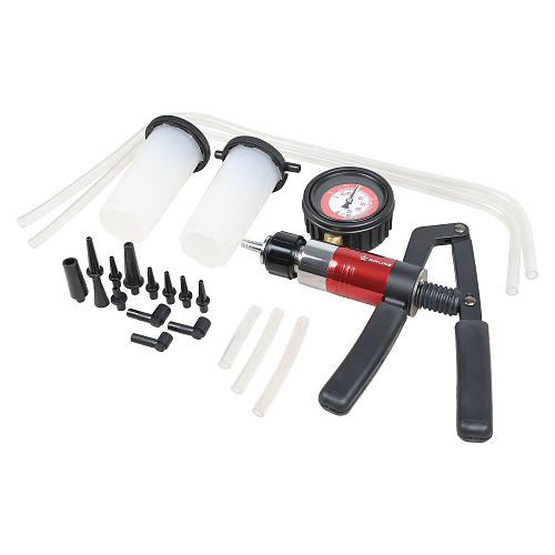 Насос вакуумный с манометром для прокачки тормозной системы, набор 20пр., кейс