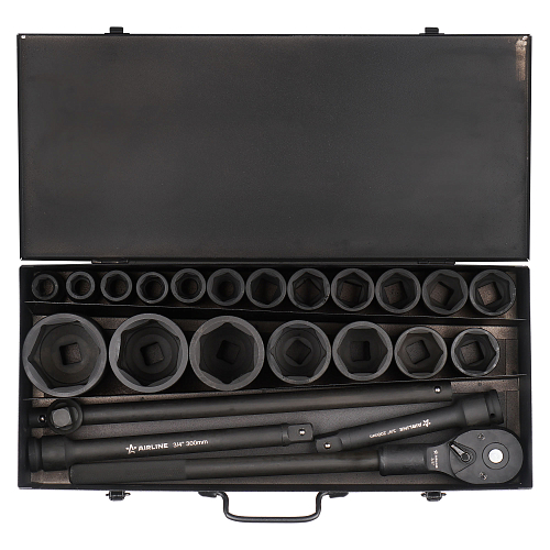 Набор головок ударных 3/4"DR L=56мм, 23пр. (17-65мм) мет. кейс.