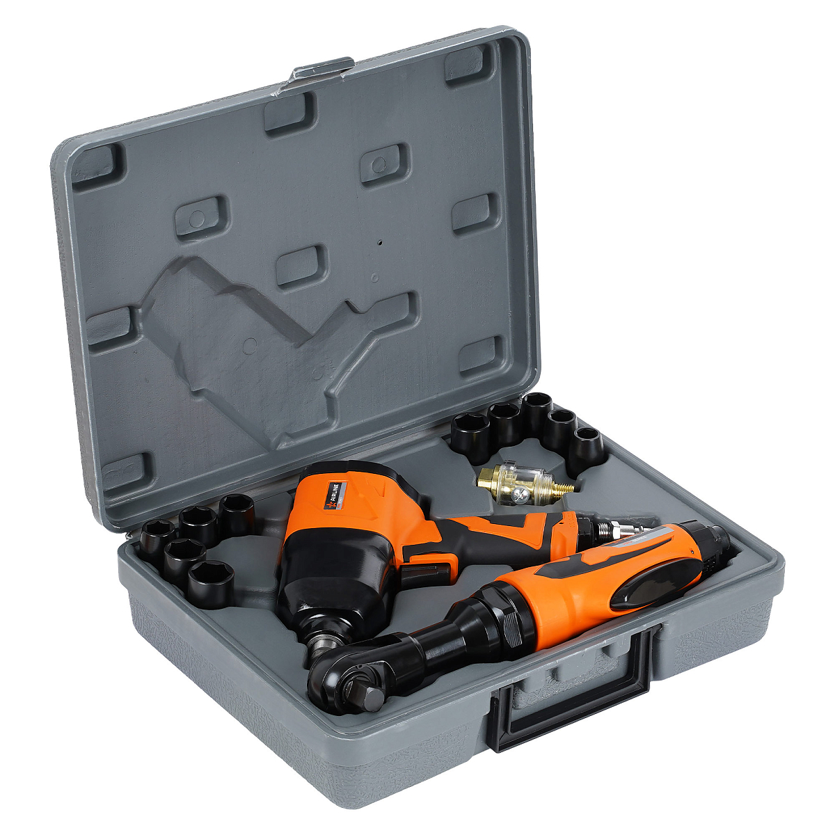 Гайковерт пневм.ударн. композит. 1/2"DR 330Нм, трещотка пневм. 1/2"DR 80Нм PRO 17пр. кейс