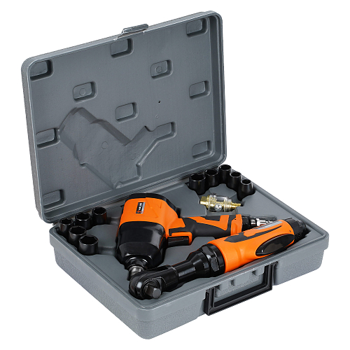 Гайковерт пневм.ударн. композит. 1/2"DR 330Нм, трещотка пневм. 1/2"DR 80Нм PRO 17пр. кейс