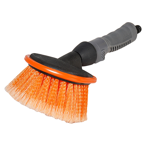 Щетка для мытья с насадкой для шланга, мягкой распушенн. щетиной, кнопкой подачи воды (35 см)