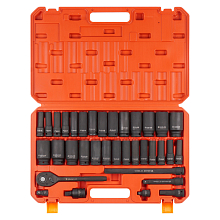 Набор головок ударных 1/2"DR L=78мм, 35пр. (10-32мм, метр. и дюйм. размеры) пласт.кейс.