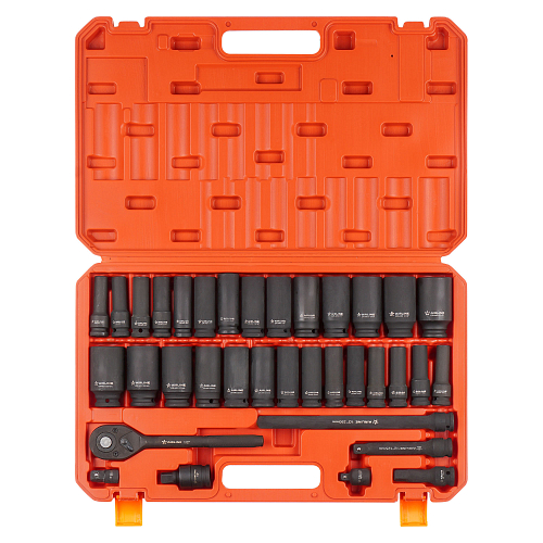 Набор головок ударных 1/2"DR L=78мм, 35пр. (10-32мм, метр. и дюйм. размеры) пласт.кейс.