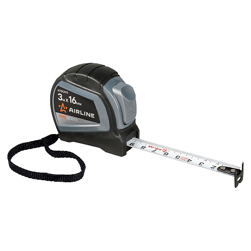 Рулетка в прорезиненном корпусе 3мх16мм PRO, автостоп, дв. зацеп, дв. шкала