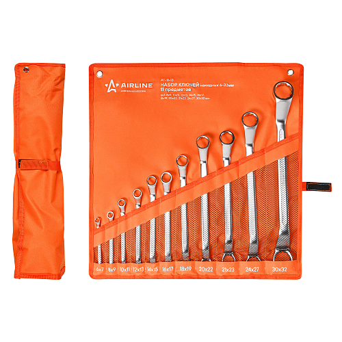 Набор ключей накидных с изгибом PRO 11пр. (6х7мм-30х32мм) сумка