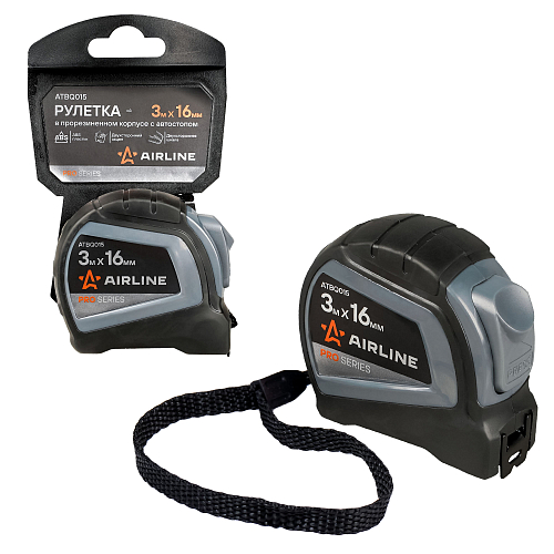 Рулетка в прорезиненном корпусе 3мх16мм PRO, автостоп, дв. зацеп, дв. шкала