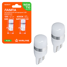 Лампа светодиодная W5W (T10) PLUS, 6000K (Белый), 12/24В, 0.7Вт, 1LED, Биполярная, комплект 2 шт.
