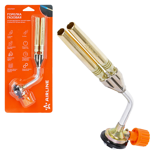 Горелка газовая на цанговый баллон, ручн.поджиг, 2 сопла D12*102 мм, металл