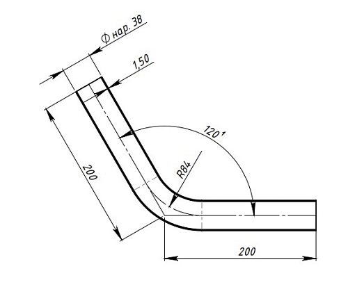 Труба с гибом d=38, угол 60 (алюминизированная сталь)