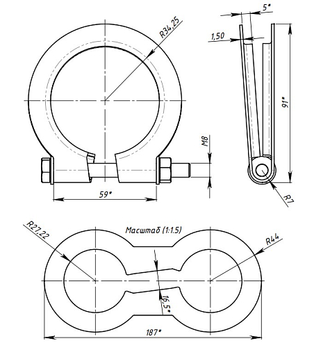 Хомут глушителя кольцевой 68мм.