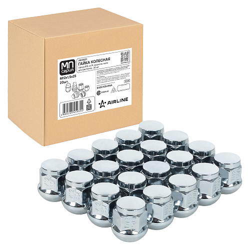 Гайка колесная M12x1,5x25, сфера R12, ключ 19, закрытая, хром, 20 шт для а/м Honda