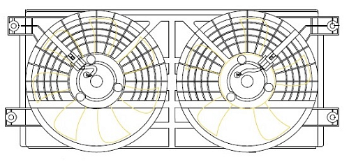 Электровентилятор кондиционера для автомобилей SsangYong Kyron (05-)/Actyon (05-) (2 вент.) (с кожухом)