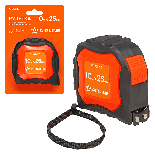 Рулетка в прорезиненном корпусе 10мх25мм, автостоп, магнитный зацеп