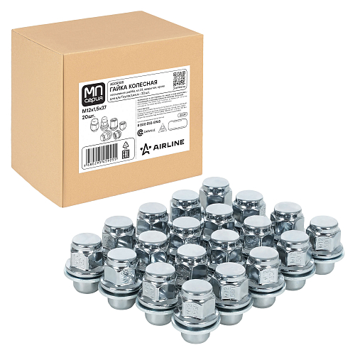 Гайка колесная M12x1,5x37, несъемная шайба, ключ 21, закрытая, хром, 20 шт для а/м Toyota/Lexus
