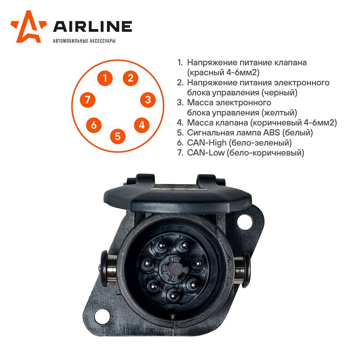 Розетка прицепа/тягача 24В ABS/EBS 7 контактов пластик (гайка)