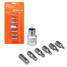 Набор бит вставок шестигранных 3/8" 30мм с держателем бит 1/2"DR 7 пр. в кейсе