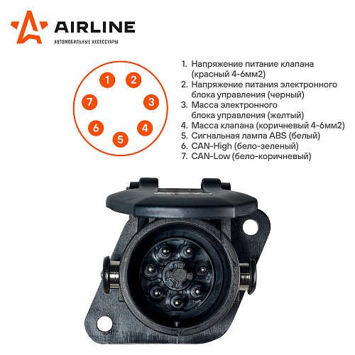 Розетка прицепа/тягача 24В ABS/EBS 7 контактов пластик (гайка)