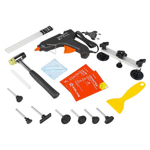 Инструменты для ремонта вмятин 17пр.(термопистолет+клей,вытяг.мост,съёмники,молоток,салфетки)