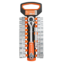 Набор головок 1/2"DR шестигранных с трещоткой 72Т 22пр. (10-24мм, дюйм. размеры 3/8"DR-15/16"DR, удл. 125мм)