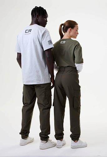 Брюки карго зелёные с принтом лого CR