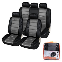 Чехлы для сидений универсальные "PREMIER", 11 пред., повыш. комфорт, иск.кожа, черн./сер.