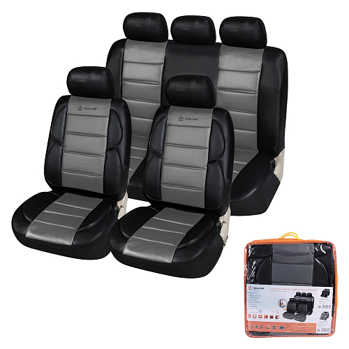 Чехлы для сидений универсальные "PREMIER", 11 пред., повыш. комфорт, иск.кожа, черн./сер.
