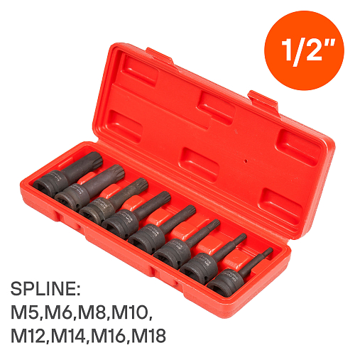 Набор головок ударных 1/2"DR L=78мм внешний SPLINE, 8пр. (M5-M18) пласт.кейс