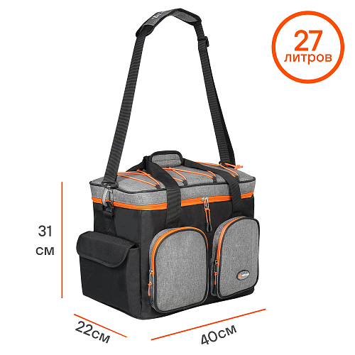 Сумка-холодильник (термосумка) PRO, 27л, 40*31*22см, водонепр., чер./сер.