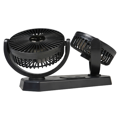 Вентилятор в салон двойной поворотный 360, 2x13см, 5В USB, раздельная регулировка, скотч