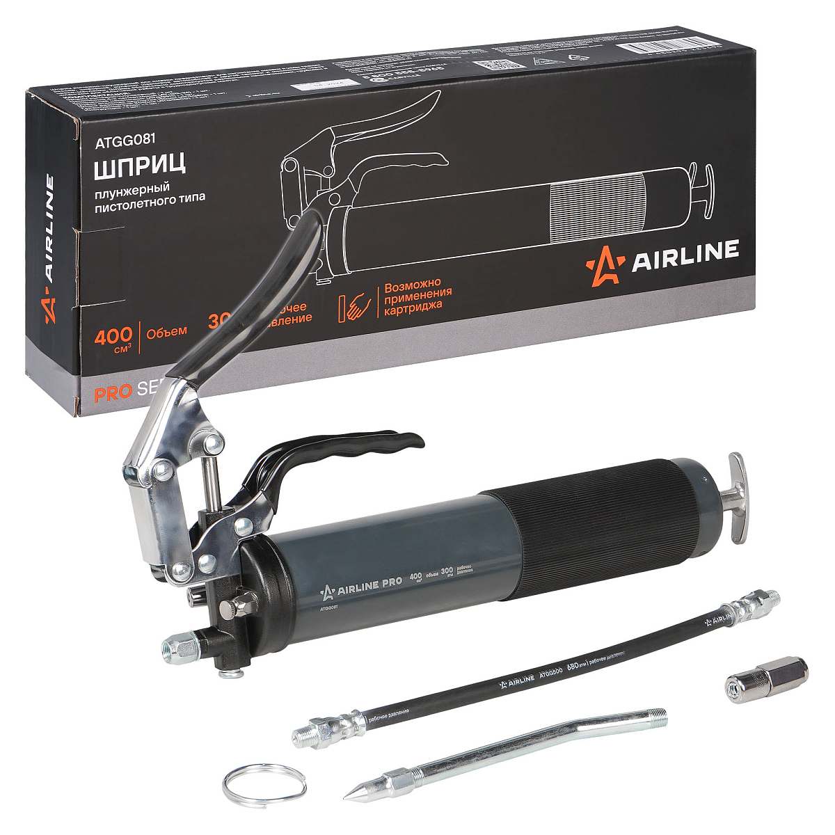 Шприц плунжерный пистолетного типа 400см3 PRO клапан уд воздуха (возможно примен картриджа)