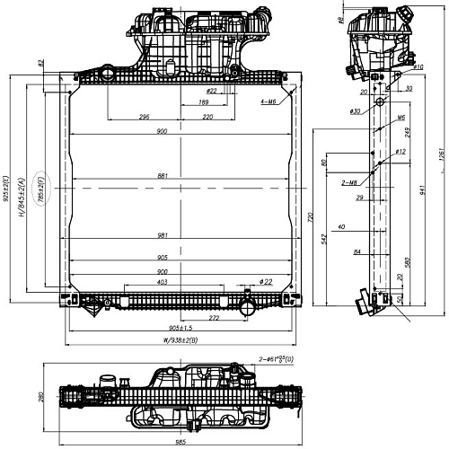 Радиатор охлаждения для автомобилей TGA (02-)/TGS (07-)/TGX (07-) (с рамкой)