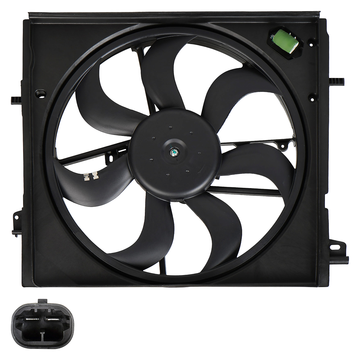 Электровентилятор охлаждения для автомобилей Nissan Qashqai (13-) (с кожухом и резистором)