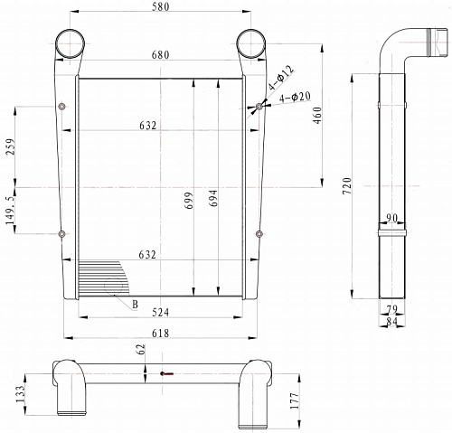 ОНВ (радиатор интеркулера) для автомобилей Урал 4320/43206/Next с двигателем ЯМЗ-536