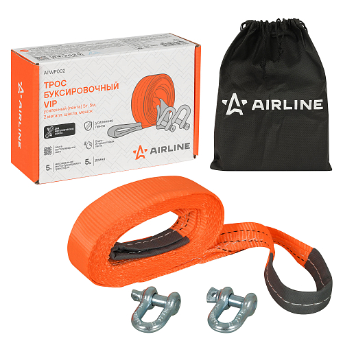 Трос VIP буксировочный усиленный (лента) 5 т, 5 м, 2 металл. шакла, с мешком