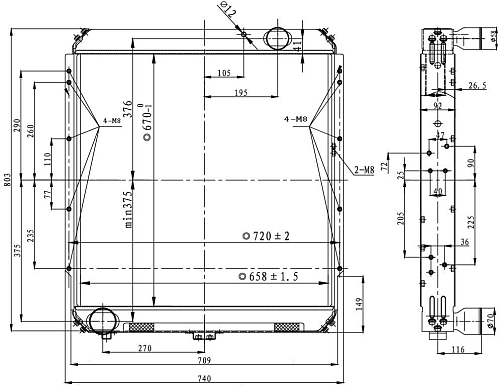 Радиатор охлаждения для автомобилей КАМАЗ с дв. Cummins 6BT/ISBe