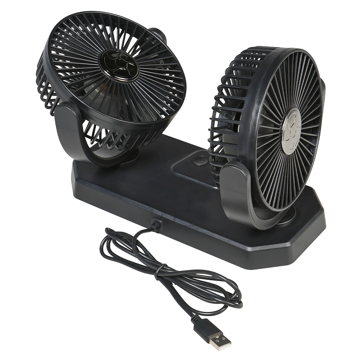 Вентилятор в салон двойной поворотный 360, 2x13см, 5В USB, раздельная регулировка, скотч