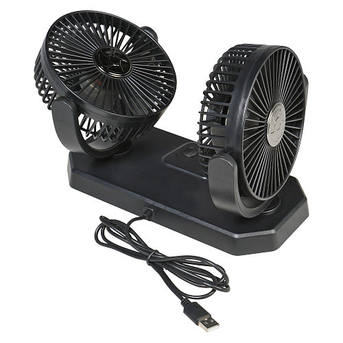 Вентилятор в салон двойной поворотный 360, 2x13см, 5В USB, раздельная регулировка, скотч