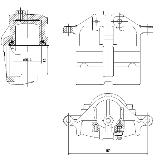 Суппорт тормозной для автомобилей ГАЗ 3302 правый/3110 левый передний d=57мм (без скобы)