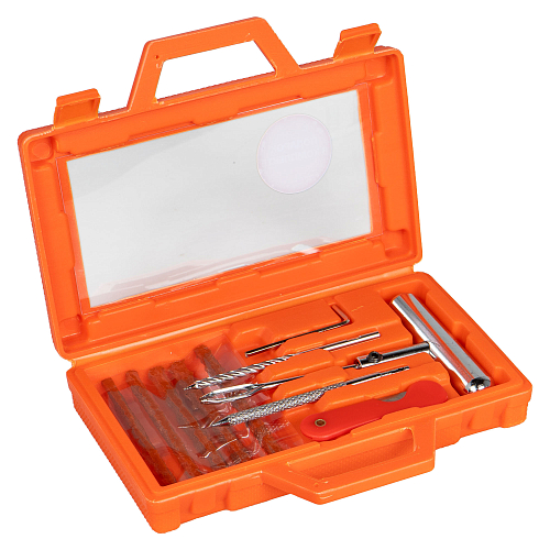 Ремкомплект для б/к шин в кейсе (шило для жгута + напильник + спиральное, жгуты 5 шт., нож)