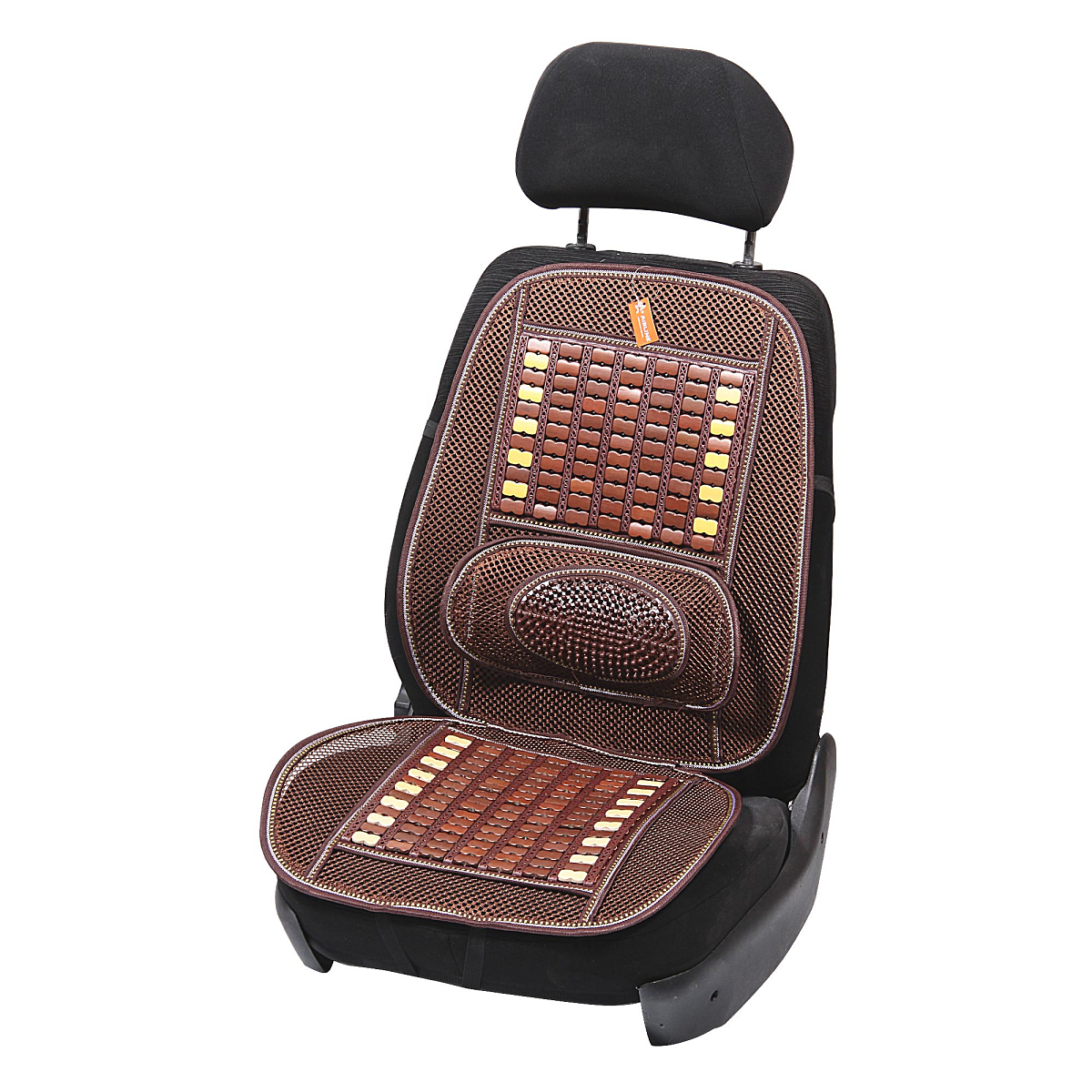 Накидка деревянная на перед. сиденье с поддержкой спины, массажная, цвет желт./коричн.