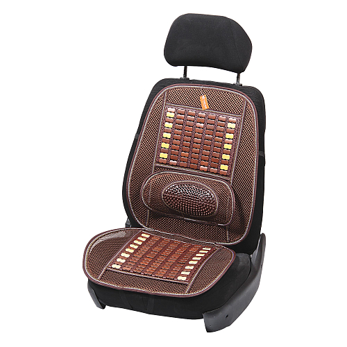 Накидка деревянная на перед. сиденье с поддержкой спины, массажная, цвет желт./коричн.