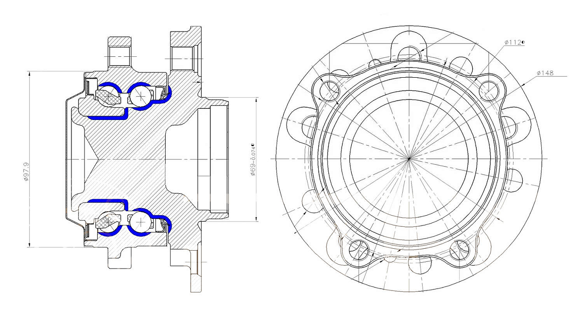 Ступица передняя в сборе с подшипником для автомобиля Mercedes E (W213) (16-)/C (W205) (14-)